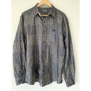 Filter Mens XL Long Sleeve Button Up Dress Shirt Dark Gray W/Gold Pattern "READ